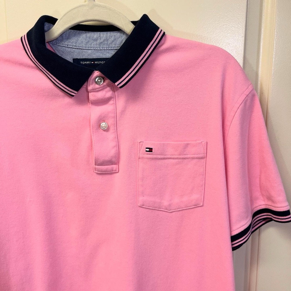 Tommy Hilfiger Pink Polo Shirt with Navy Trim